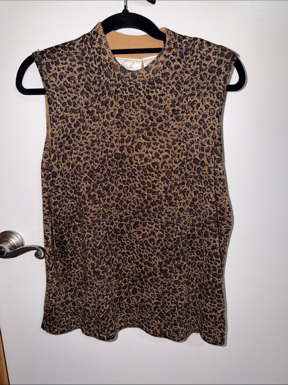 Kathie Lee Collection Brown Leopard Print Sleeveless Knit Top